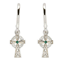 Load image into Gallery viewer, Sterling Silver Crystal Cross Hoop Earrings