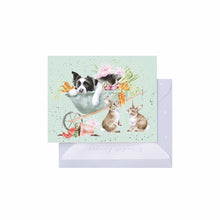 Load image into Gallery viewer, Wrendale 'Sleeping on the Job' Border Collie and Rabbit Mini Gift Card