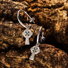 Load image into Gallery viewer, Sterling Silver Crystal Cross Hoop Earrings
