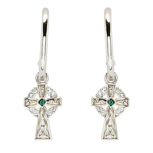 Sterling Silver Crystal Cross Hoop Earrings