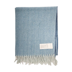Wool Blanket - Turquoise Herringbone
