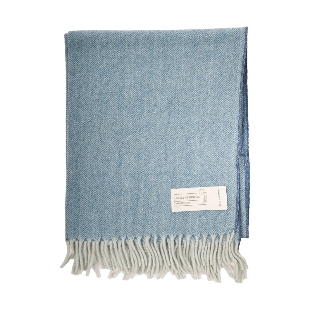 Wool Blanket - Turquoise Herringbone