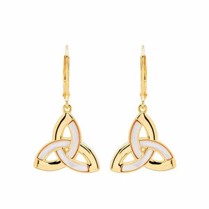 Shanore 14KT Gold Vermeil Mother of Pearl Celtic Trinity Knot Earrings