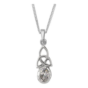 Celtic Trinity Knot Silver Birthstone Pendant April - Crystal