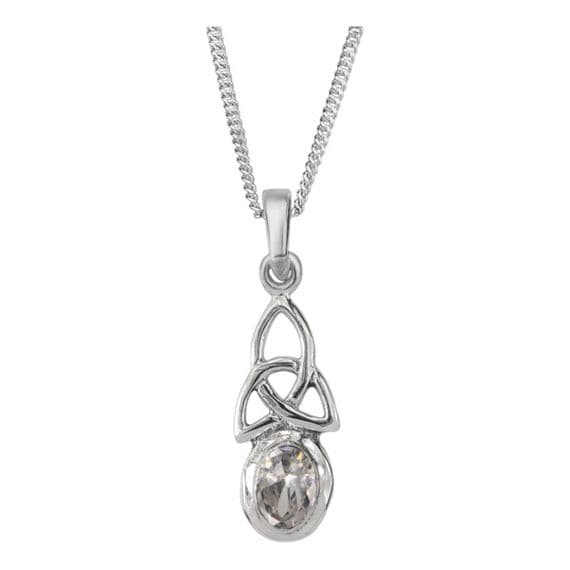 Celtic Trinity Knot Silver Birthstone Pendant April - Crystal