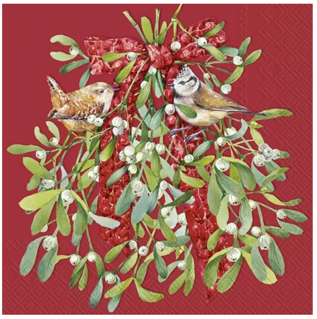 Napkins 33x33 cm - BIRDS IN MISTLETOE