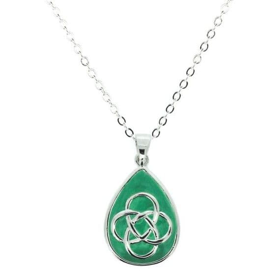 Celtic Knot Silver Plated Teardrop Pendant with Green Enamel