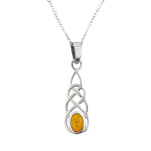 Celtic Knotwork Silver Pendant with Amber