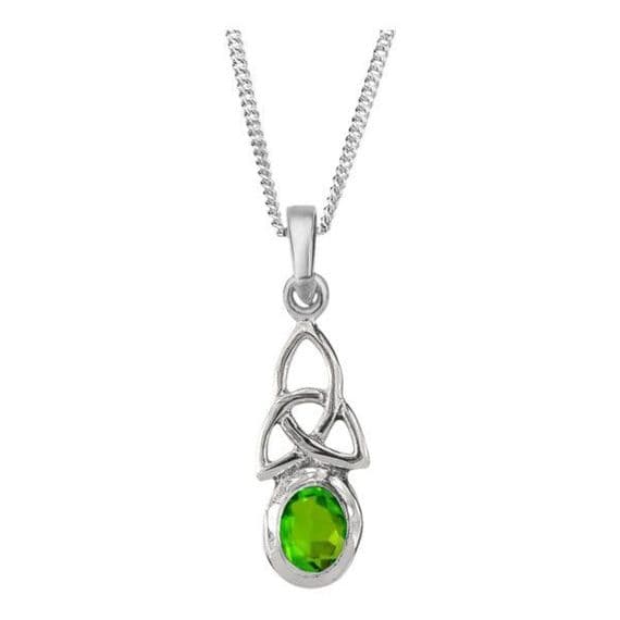 Celtic Trinity Knot Silver Birthstone Pendant August - Peridot