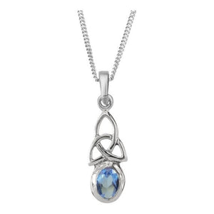 Celtic Trinity Knot Silver Birthstone Pendant March - Aquamarine