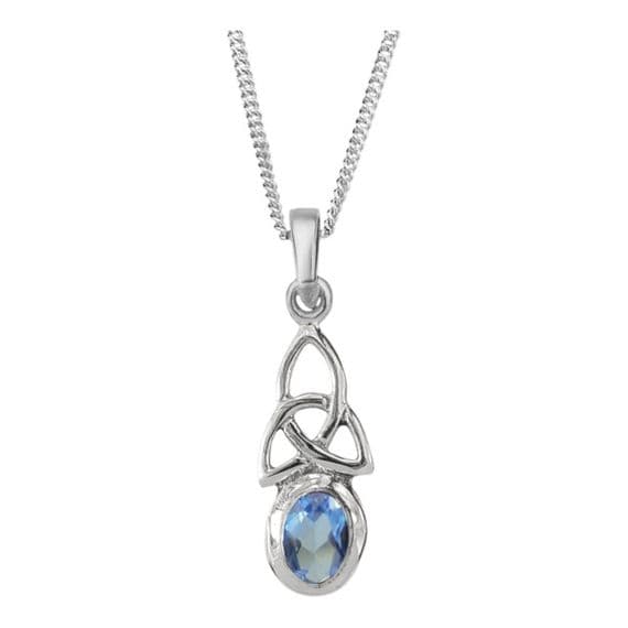 Celtic Trinity Knot Silver Birthstone Pendant March - Aquamarine