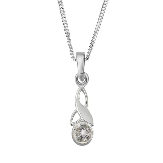Celtic Trinity Knot Silver Birthstone Pendant Small April - Crystal