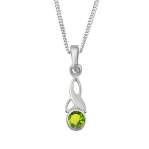 Celtic Trinity Knot Silver Birthstone Pendant Small August - Peridot