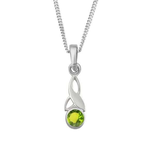 Celtic Trinity Knot Silver Birthstone Pendant Small August - Peridot