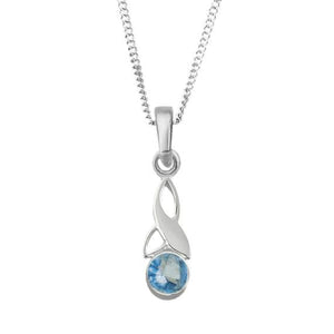 Celtic Trinity Knot Silver Birthstone Pendant Small March - Aquamarine