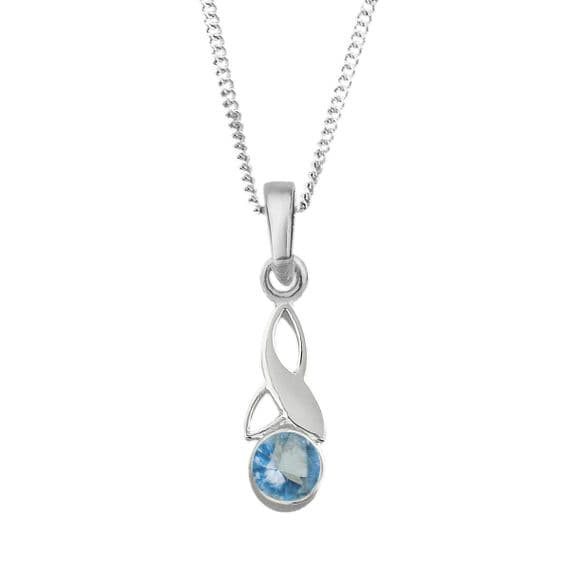 Celtic Trinity Knot Silver Birthstone Pendant Small March - Aquamarine