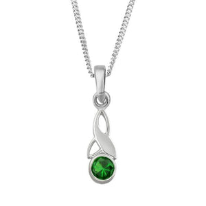 Celtic Trinity Knot Silver Birthstone Pendant Small May - Emerald