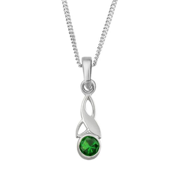 Celtic Trinity Knot Silver Birthstone Pendant Small May - Emerald