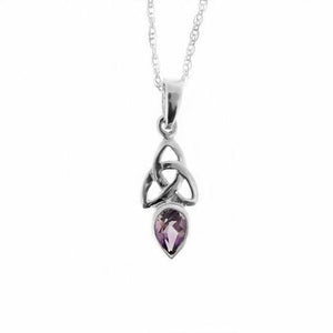 Celtic Trinity Knot Silver Pendant with Amethyst colour stone