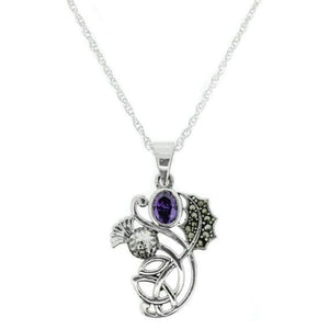 Scottish Thistle Marcasite Pendant with Amethyst