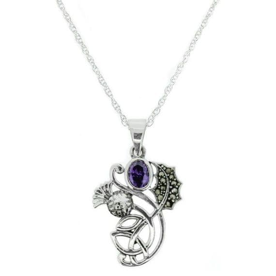Scottish Thistle Marcasite Pendant with Amethyst
