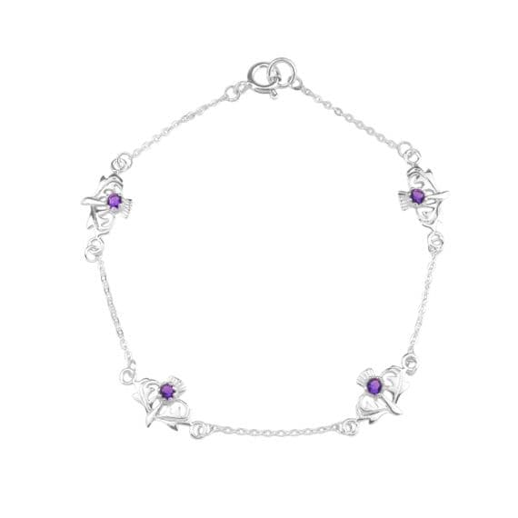 Scottish Thistle Silver Bracelet with Amethyst Colour Stones