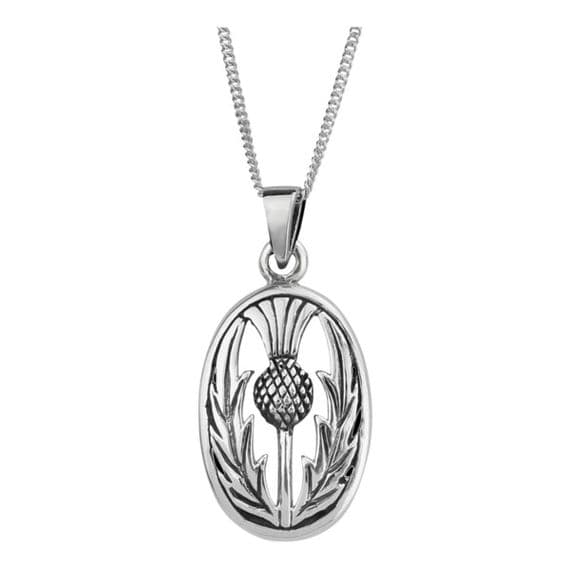 Scottish Thistle Silver Oval Pendant