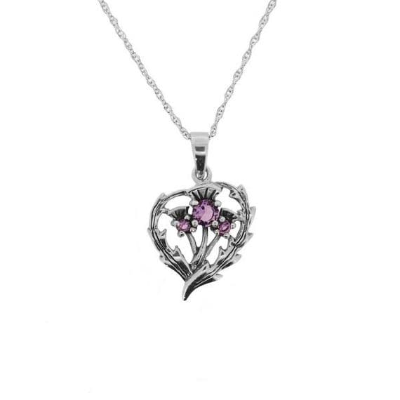 Scottish Thistle Silver Pendant with Amethyst colour stones