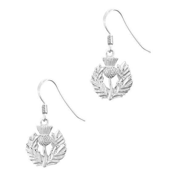 Scottish Thistle Silver Plated Drop Earrings