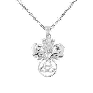 Scottish Thistle Trinity Knot Silver Pendant