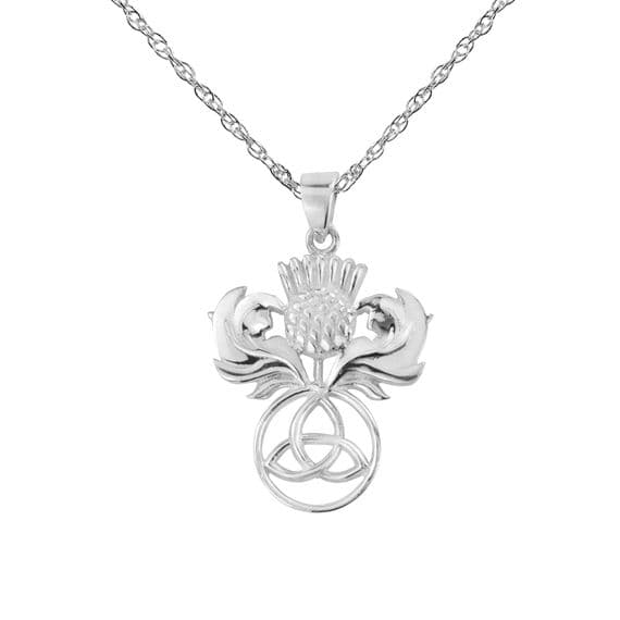 Scottish Thistle Trinity Knot Silver Pendant