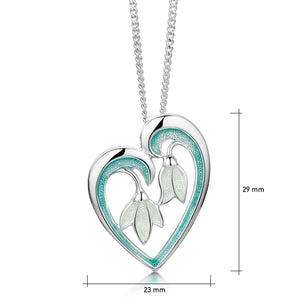 Snowdrop Sterling Silver Heart Pendant Leaf Enamel