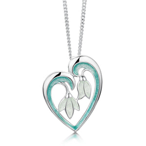 Snowdrop Sterling Silver Heart Pendant Leaf Enamel