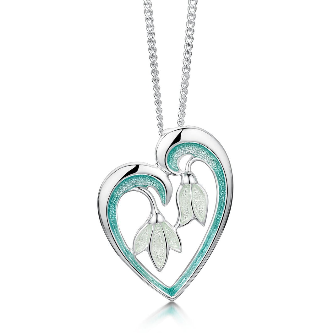 Snowdrop Sterling Silver Heart Pendant Leaf Enamel