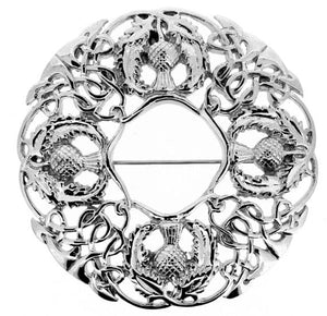 Scottish Thistle Silver Plated Brooch Large