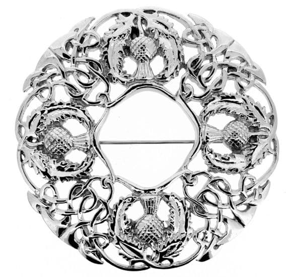 Scottish Thistle Silver Plated Brooch Large