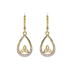ShanOre 14KT Gold Vermeil Tear Drop Trinity Knot Earrings with White Cubic Zirconias