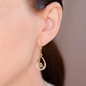 ShanOre 14KT Gold Vermeil Tear Drop Trinity Knot Earrings with White Cubic Zirconias