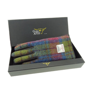Ladies Brown Leather & Harris Tweed Gloves Boxed