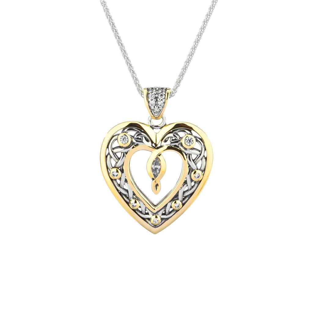 Silver & 10K Yellow Gold Celtic Open Heart Pendant