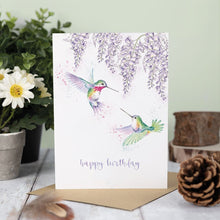 Load image into Gallery viewer, &#39;Wisteria Wishes&#39; Hummingbird Birthday Card
