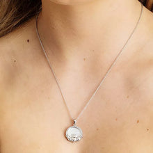 Load image into Gallery viewer, Sterling Silver Mother of Pearl Irish Claddagh Medallion Pendant with White Crystals
