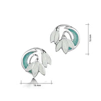 Load image into Gallery viewer, Snowdrop 2-flower Sterling Silver Stud Earrings in Leaf Enamel
