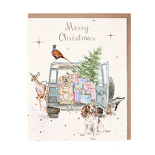 Load image into Gallery viewer, &#39;Driving Home For Christmas&#39; Dog and Woodland Animal Christmas Card Pack
