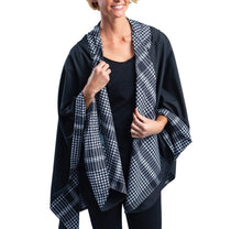 Load image into Gallery viewer, Black &amp; White Houndstooth Plaid Reversible Travel Cape
