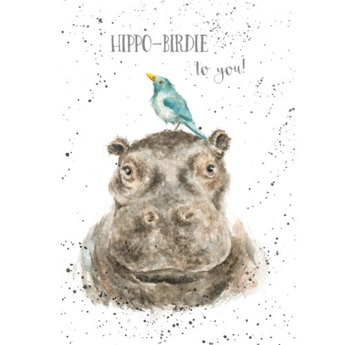Wrendale Hippo-Birdie to you card