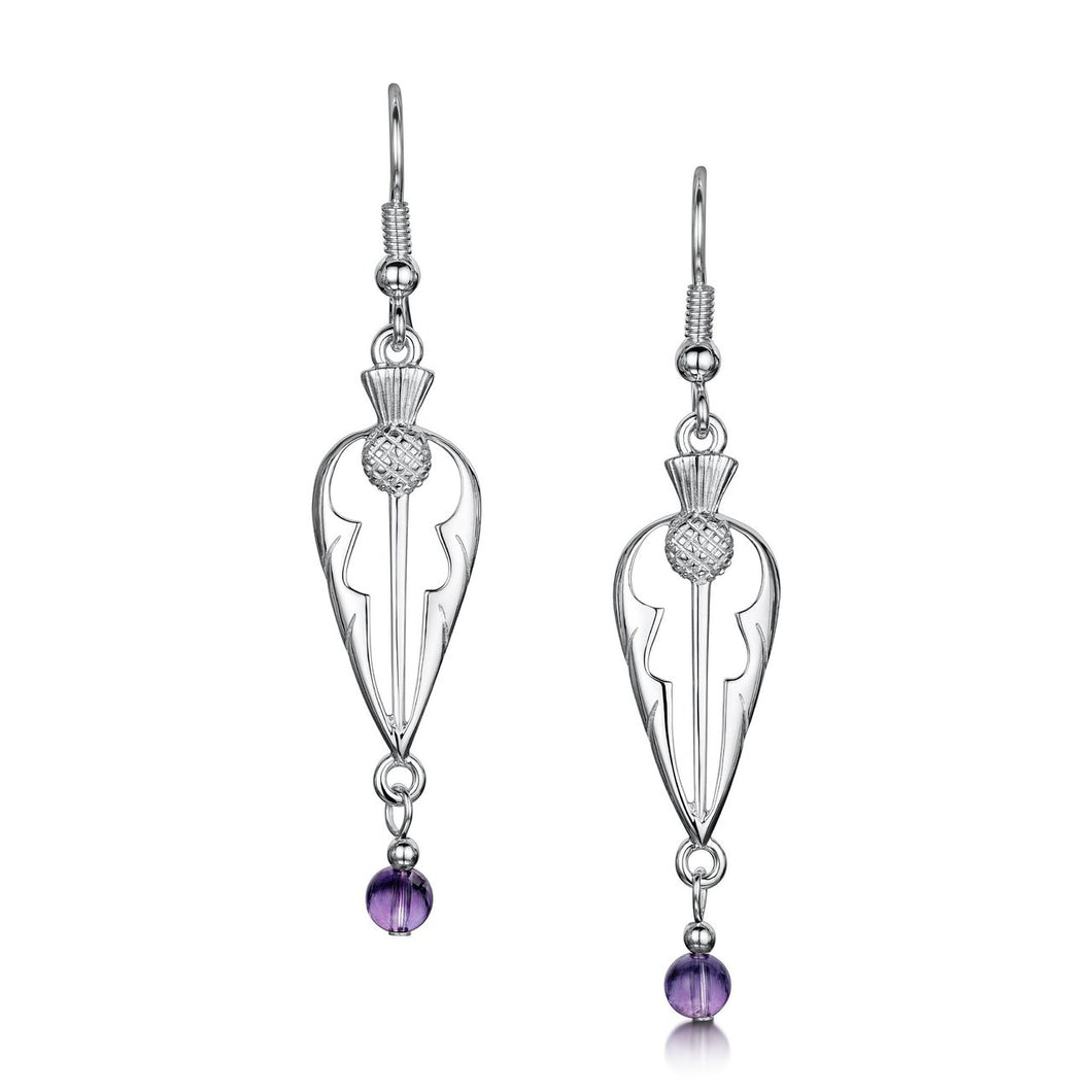 Thistle Silver Dress Drop Earrings with Amethyst
