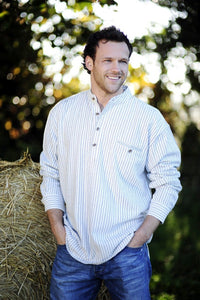 Blue/Ivory Stripe Flannel Grandfather Shirt