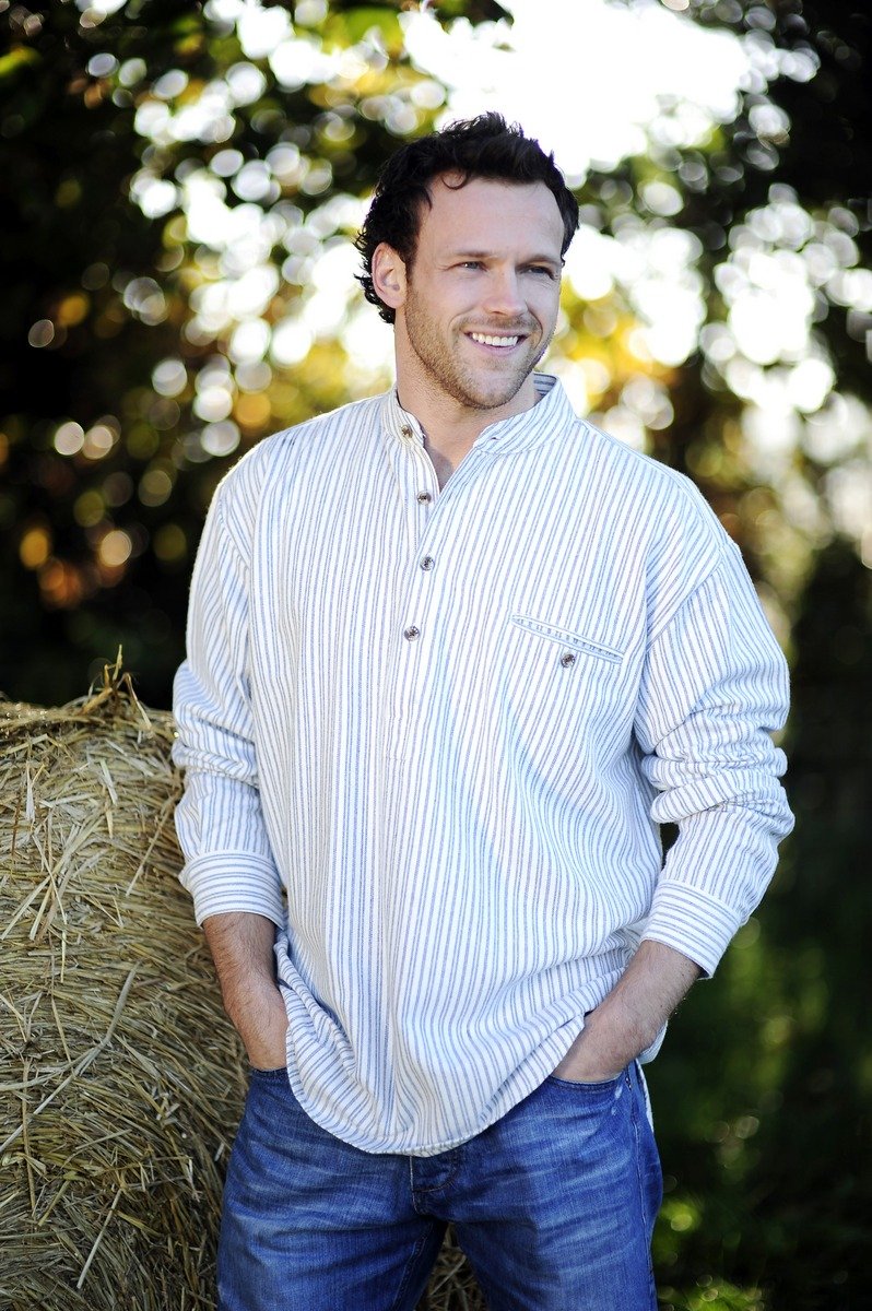 Blue/Ivory Stripe Flannel Grandfather Shirt