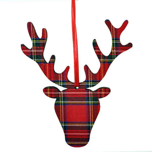 ARTCUTS ORNAMENT STAG HEAD WOOD/ RS TARTAN